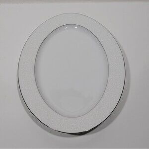 Majestic China Japan Plymouth Oval Serving Platter White Silver Floral Elegant